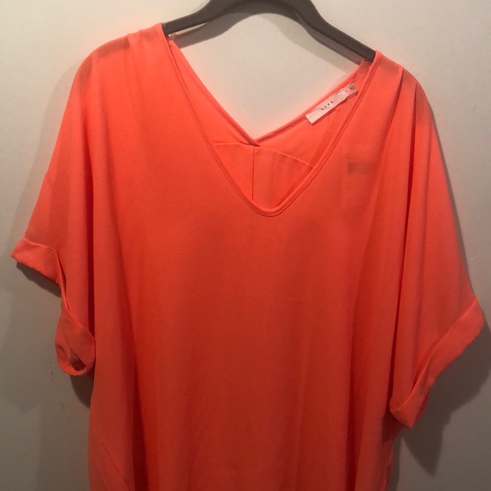 Nordstrom Lush neon coral short sleeve blouse XL